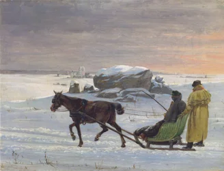 The painters Jørgen Roed and Constantin Hansen take a sleigh ride