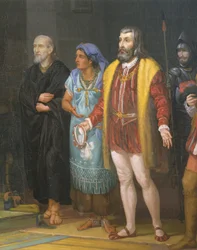 Hernan Cortes, la Malinche and Bartolome de Las Casas (detail)