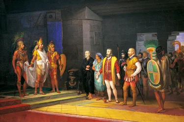 Hernan Cortez meeting Montezuma in Mexico