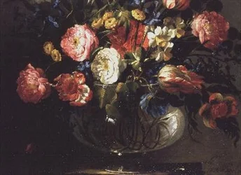 Roses, Tulips, Hyacinths and Jasmine in a Glass Vase