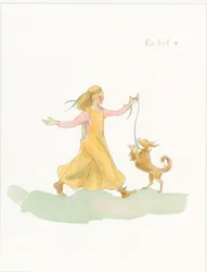 A Medieval Woman Playing with a Dog