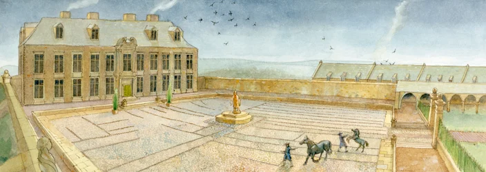 The Cholmley Mansion Banqueting Hall and Forecourt at Whitby Abbey in 1700