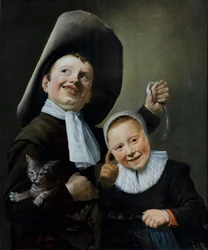 A boy and a girl with a cat and an eel