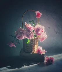 Basket of Pink Roses