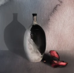 Black Vase Red Leaves