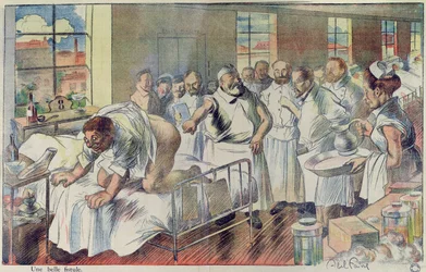 “A Beautiful Fistula”. Caricature making fun of the medical profession, cartoon from “L