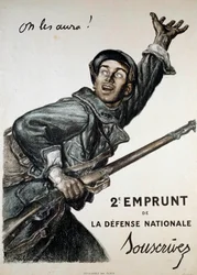 First World War: poster by Abel Faivre for the national loan. A soldier urges the public to subscribe to it We