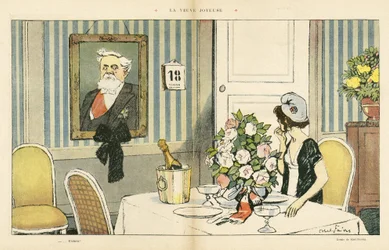Illustration of Abel Faivre in Le Rire, 23/02/13 - The Joyous Widow - President of the Republic, Portrait - Marianne, Fallieres Armand