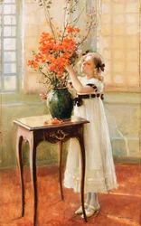 A Young Girl Arranging Spring Flowers