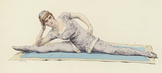 Female Gymnast Doing the Splits (color lithograph)