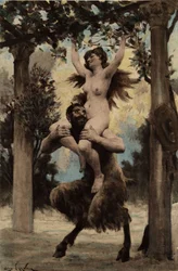 A Half-Man Half-Animal Creature Carrying a Naked Woman. Pantagruel. Illustration by Jules Garnier. In 