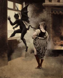 An Old Woman from Papefiguiere Scaring the Devil. Pantagruel. Illustration by Jules Garnier. In 