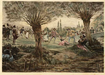 Dancers and Musicians During the Mardi Gras Party. Gargantua. Illustration by Jules Garnier. In 
