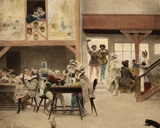 Inside a Hostel in Chinon. Pantagruel and Panurge on the Stopover. Pantagruel. Illustration by Jules Garnier. In 