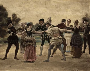 Men and women playing furon. Illustration by Jules Garnier. In 