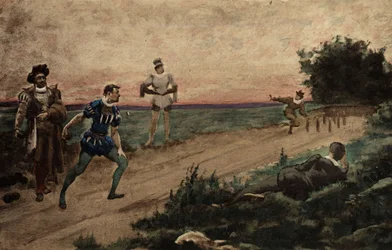 Men Playing Bowling. Gargantua. Illustration by Jules Garnier. In 