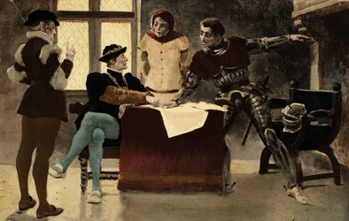 Old Echephron Advising Picrochole, King of Lerne. Gargantua. Illustration by Jules Garnier. In 