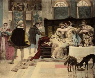 Panurge, Made by Chatelain of Salmingondin in Dipsody by Pantagruel, Organizing a Party. Pantagruel. Illustration by Jules Garnier. In 