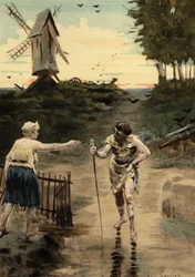 Picrochole, King of Lerne, Fleeing and Wounded, Addressing an Old Heavyweight. Gargantua. Illustration by Jules Garnier. In 