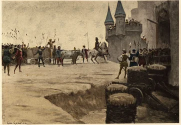 The Army of Ulrich Gallet Before the Castle of Picrochole, King of Lerne. Gargantua. Illustration by Jules Garnier. In 