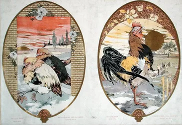 Cock and chickens, design for a screen, c.1900