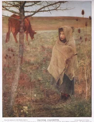 France, small girl, Fauvette, cow, rural, poor, clothing