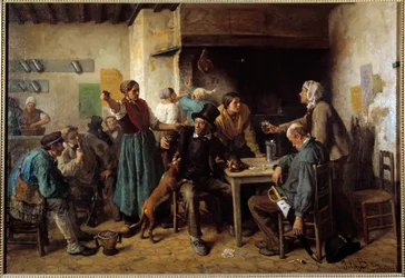 Monday. Customers at a table in an inn