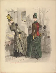 Two Women in Day Dresses: Preparatory drawing for a fashion plate