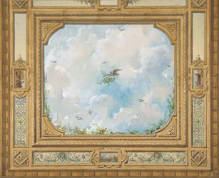 Design for a ceiling decorated with clouds and birds