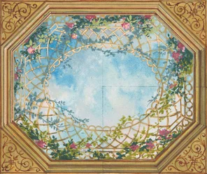 Design for a ceiling painted with clouds, trellises, and roses, second half 19th century