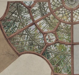 Design for a Ceiling with Lattice Work and Flowering Vines