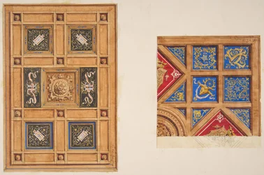 Two Designs for Paneled Ceiling with Painted Decoration