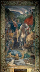 Attila, King of the Huns, and His Army of Barbarians Walking on Paris in 450
