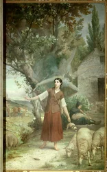 Joan of Arc (1412-1431) at the age of 13 keeps her father