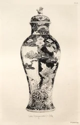 History of the Ceramic Art: A Descriptive and Philosophical Study of the Pottery of All Ages and All Nations: Japan: Chrysanthemo-Paeonian Family. -Jar, "Potiche," with the Dog of Fo, and a Carp Leaping Out of the Water (Plate III)