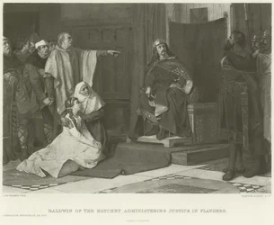 Baldwin of the Hatchet administering justice in Flanders