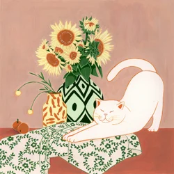 Happy Cat Sunflowers