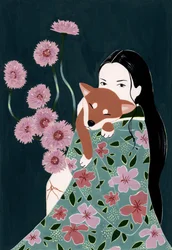 Woman Holding Shiba Inu