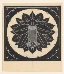 Flower in Square Frame with Star Shapes
