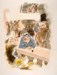 Humorous Wine Illustration 1946. Illustration by Julien Pavil