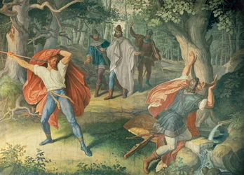 Hagen Killing Siegfried at Fountain