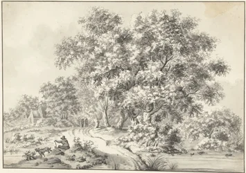 Landscape with Seated Man with Dog and Walkers on Country Road