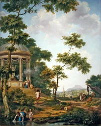 Arcadian landscape with a temple