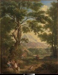 Arcadian Landscape with Children, a Bird and a Dog