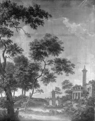 Wall hanging with Arcadian landscape, belonging to the hall of Herengracht 40