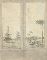 Design for Two Wallpaper Panels: River with Ships in the Colonies