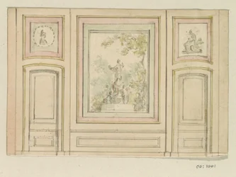 Design drawing for a room wall with two doors