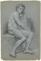 Seated Male Nude, Left Hand under Head