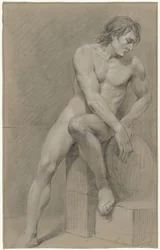 Seated Male Nude, Turned to the Right, Left Foot on a Block