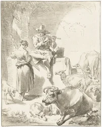 Shepherd Playing the Flute and Shepherdess Spinning
